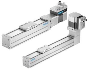 Linear slide actuators with stepper motors and IO-Link support.